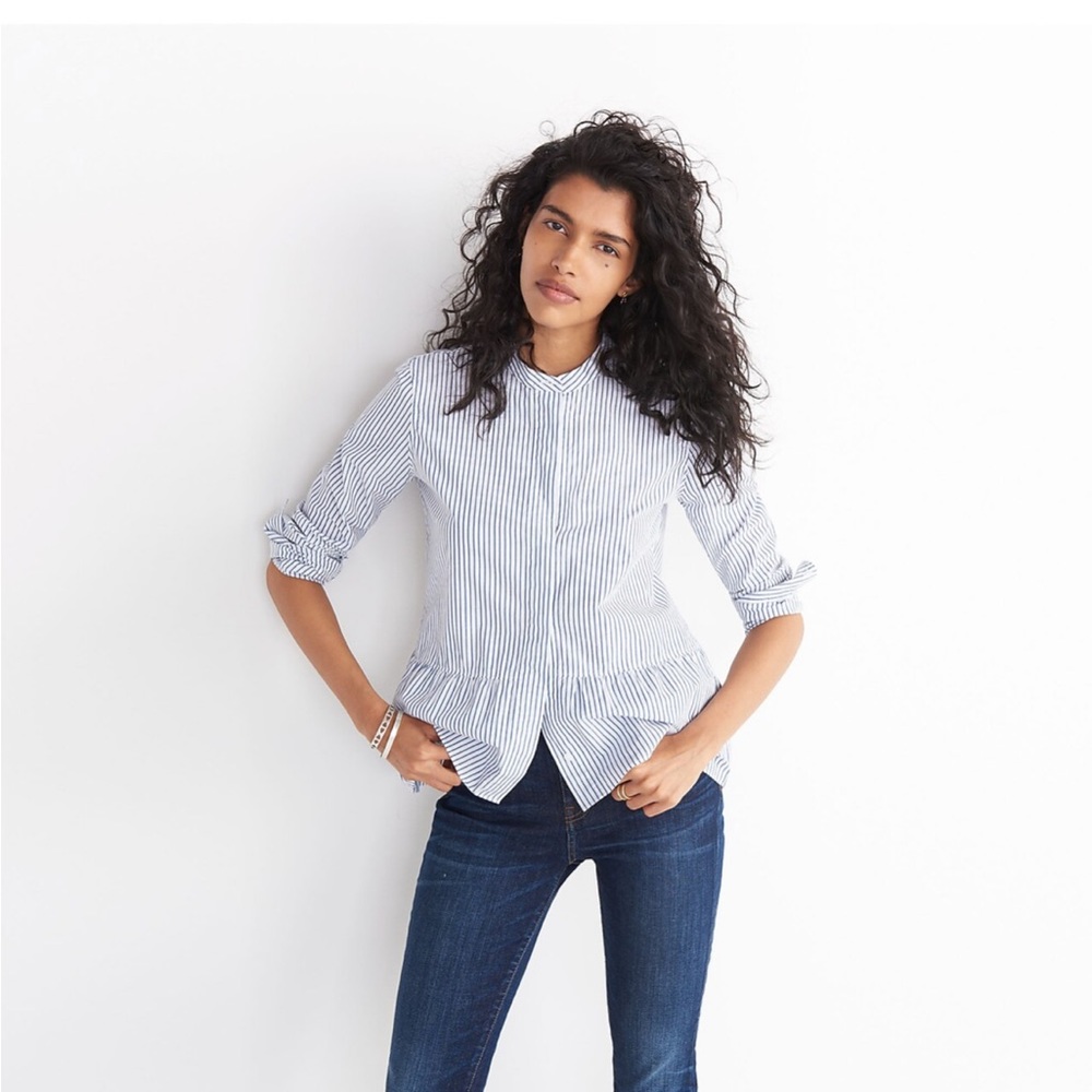 Madewell lakeside peplum striped shirt. - Picture 2 of 8